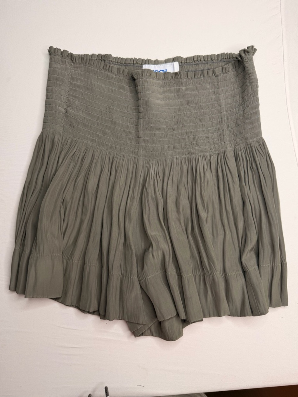 KOCH High Waist Smocked Olive Green Pleated Flowy Erica Shorts SMALL‎ $295
